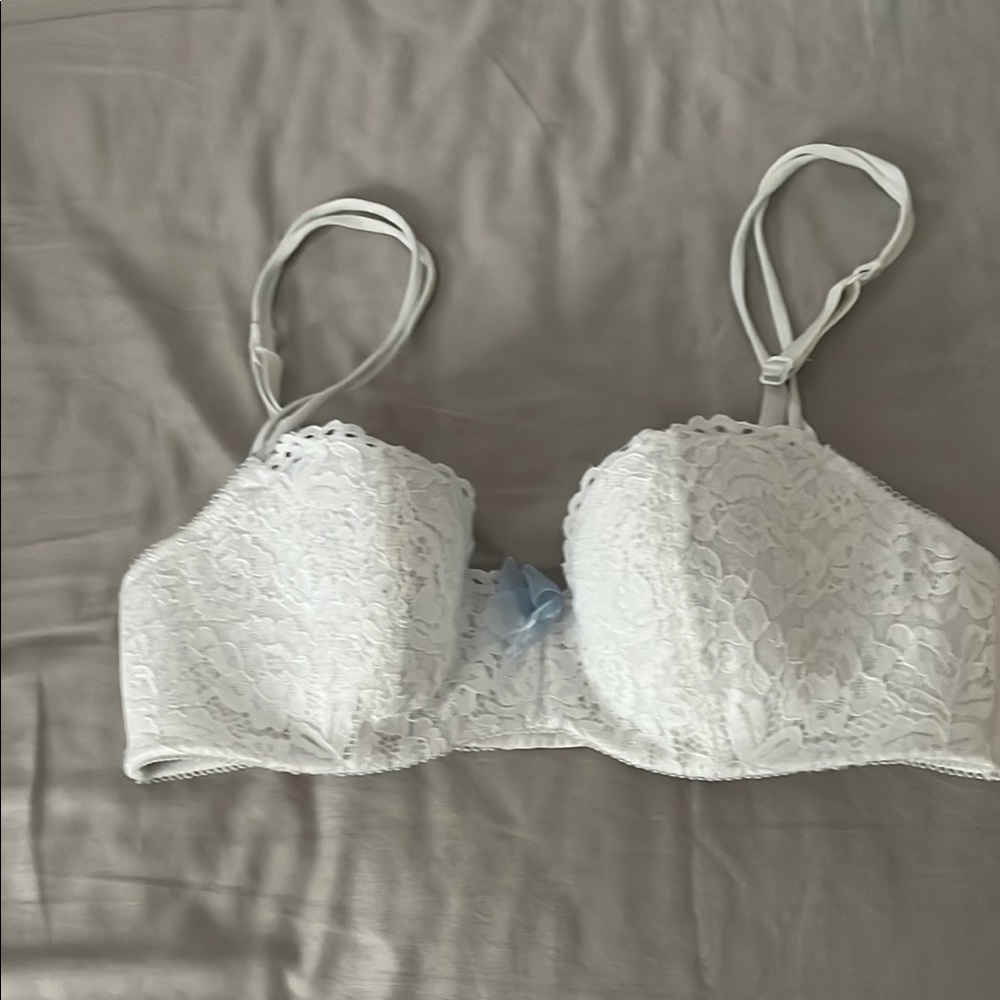 White Lace Demi-Cup Bra with Underwire and Adjustable Straps